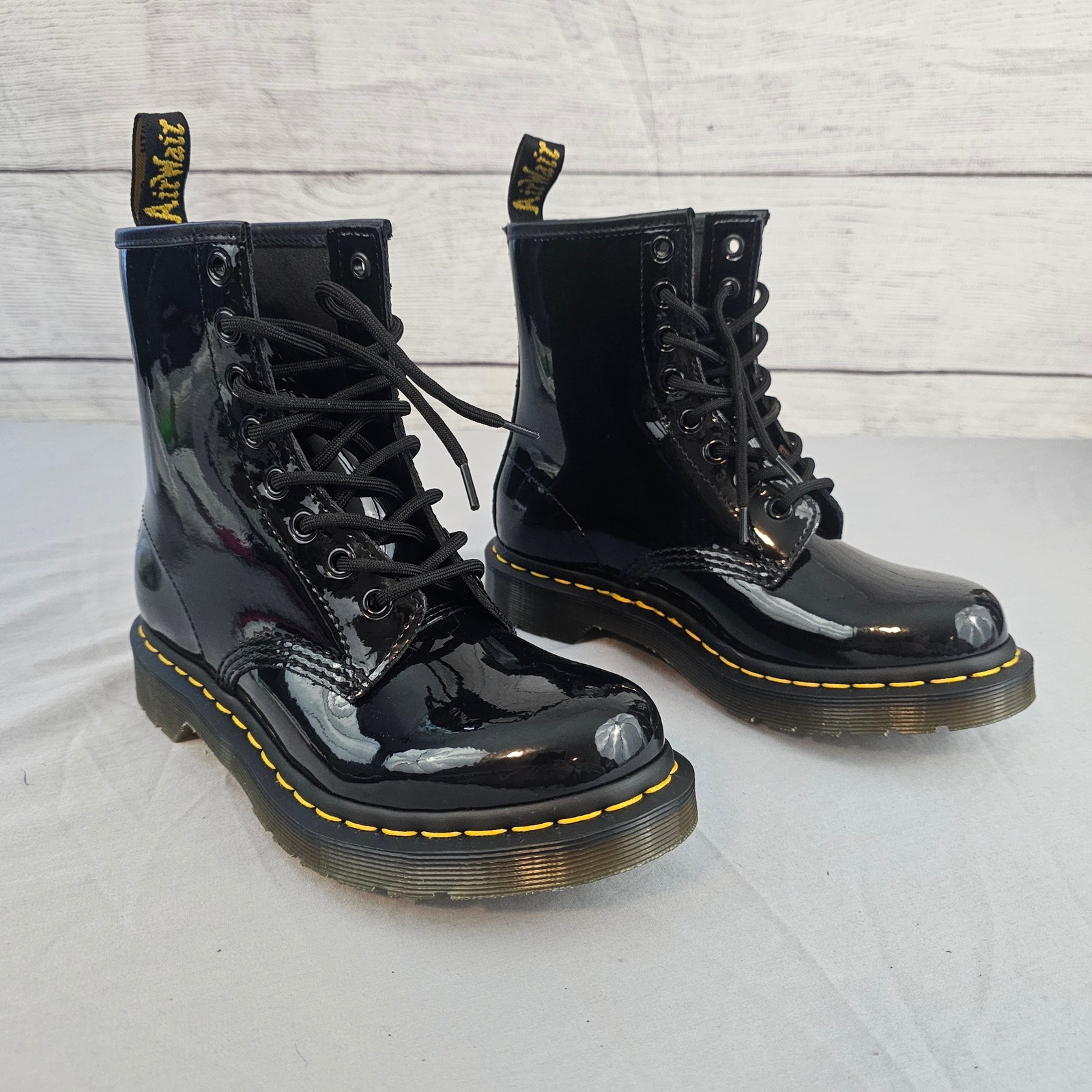 Dr. Martens Women's 6 / 37 Black Patent Leather Lace Up Boots Nwot Nwob
